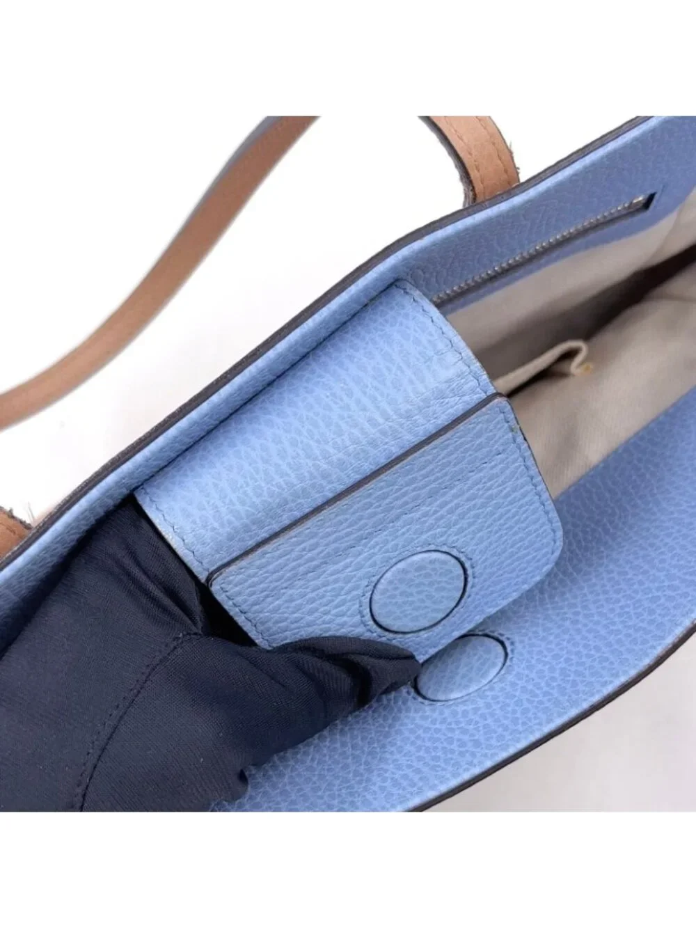 Gucci Swing Leather Beige Light Blue Tote Silver